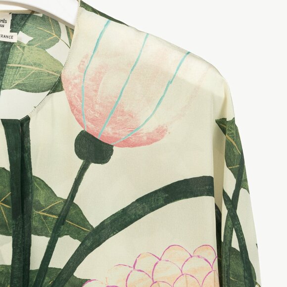 Hermes Cream & Green Silk Floral Buttoned Blouse - Picture 4 of 11